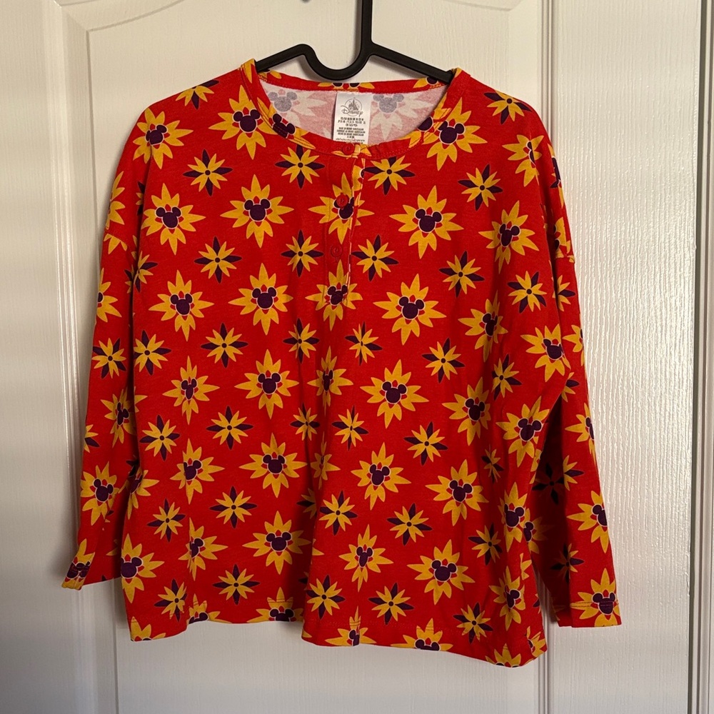 Disney Parks Morocco Pavilion Mickey Mouse Flower 3/4 Sleeve Top/Shirt
